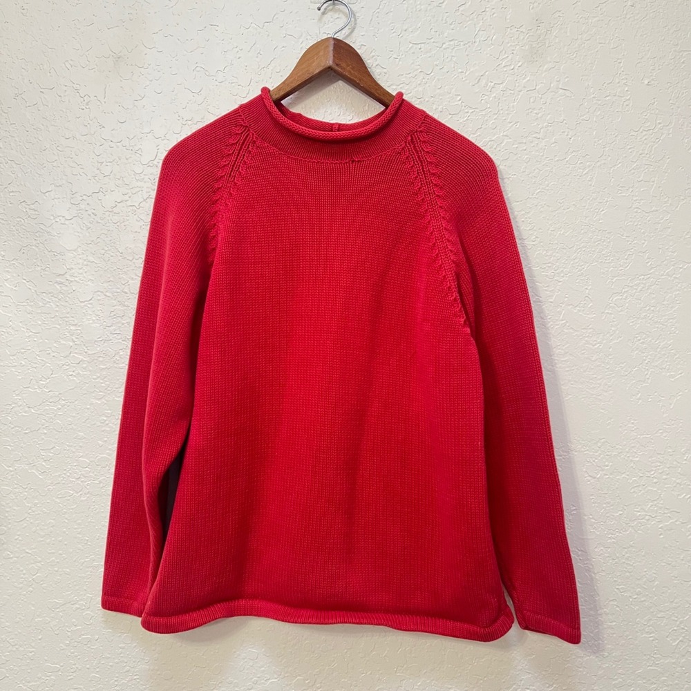 J.Crew Red Roll Neck Cotton Knit Raglan Sweater Womens Medium Preppy 90s Style